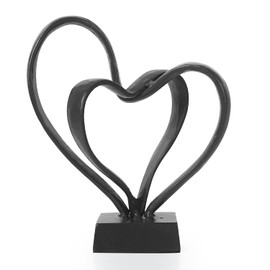 DreamsEden Estatua de Corazones Dobles - Escultura Romántica de Hierro Fundido Pareja Entrelazada Figura Decorativa Metálica para San Valentín, Boda, Aniversario