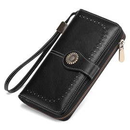 SENDEFN Women's Purse Zipper Travel Leather Purse Large Capacity Credit Card Holder with Wristlet Strap