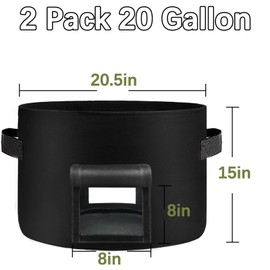 SORANGEUN 2 Pack 20 Gallon Grow Bags Heavy Dduty Nonwoven Potato Grow Bag with 2 Sturdy Handles&2 Windows,Thickened Plant Grow Bag for Potato,Tomato,Flowers,Vegetable Plants