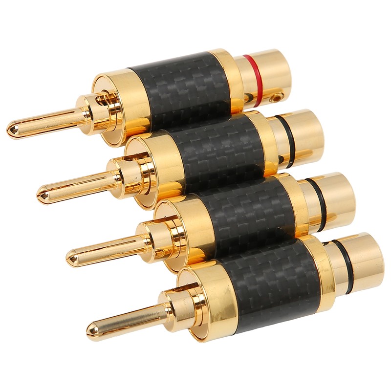 4Pcs Banana Plug Brass Gold Plated Black Carbon Fiber Shell