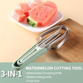Amonzynew 3-In-1 Watermelon Cutter Slicer Tool - Watermelon Cutter, Watermelon Slicer and Watermelon Fork, Stainless Steel Fruit Cutter Slicer Kitchen Gadget