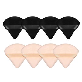 FAVYC 8Pcs Triangle Powder Puffs Face Soft Triangle Makeup Puff Velour Cosmetic Sponge Beauty Makeup Tools (Black and Beige)