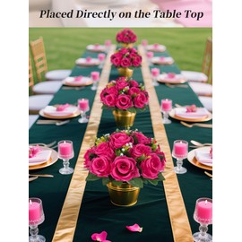 BLOSMON Hot Pink Flowers Artificial: 2 Pcs Fake Rose Balls Centerpiece for Wedding Table Decoration - Faux Silk Kissing Bouquet Floral Arrangement for Home Party Event Decor