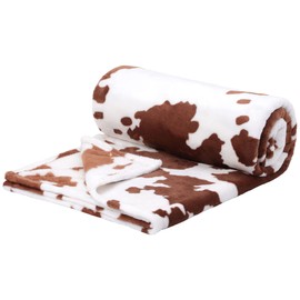 PiccoCasa Cow Printed Blanket, Soft 300GSM Fleece Flannel Throw Blanket Lightweight Cute Comfy Warm Cow Texture Cowhide Blankets for Couch Sofa Bed Office Brown 130 x 150cm