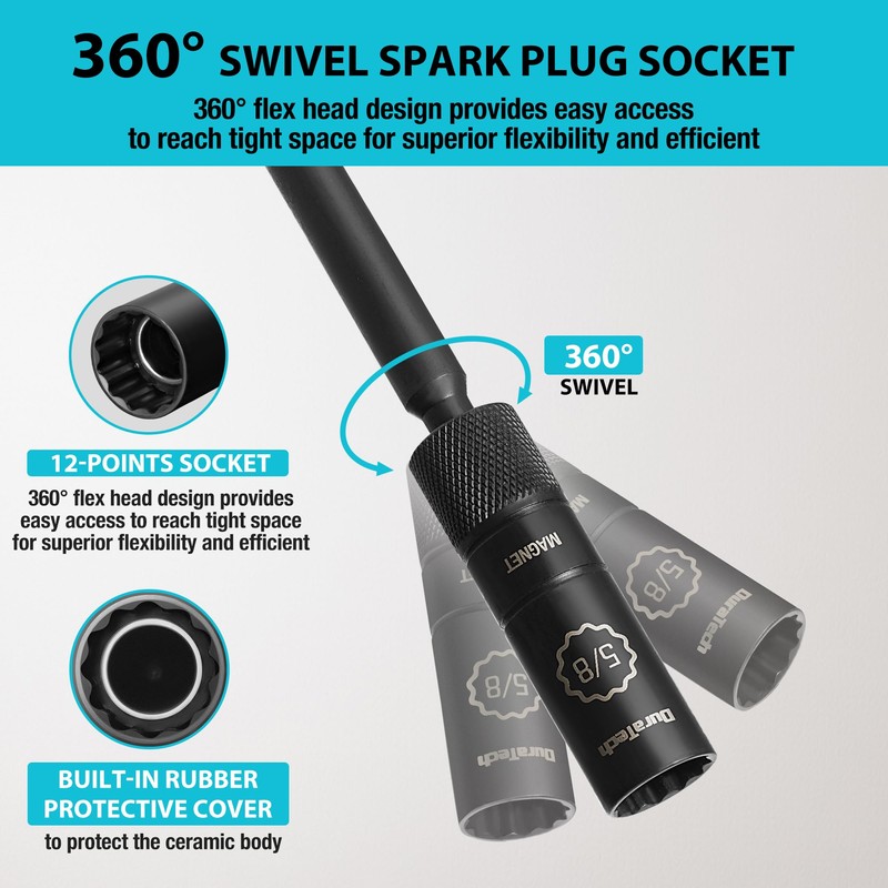 DURATECH 5/8" Swivel Magnetic Spark Plug Socket, 1MM Thin Wall