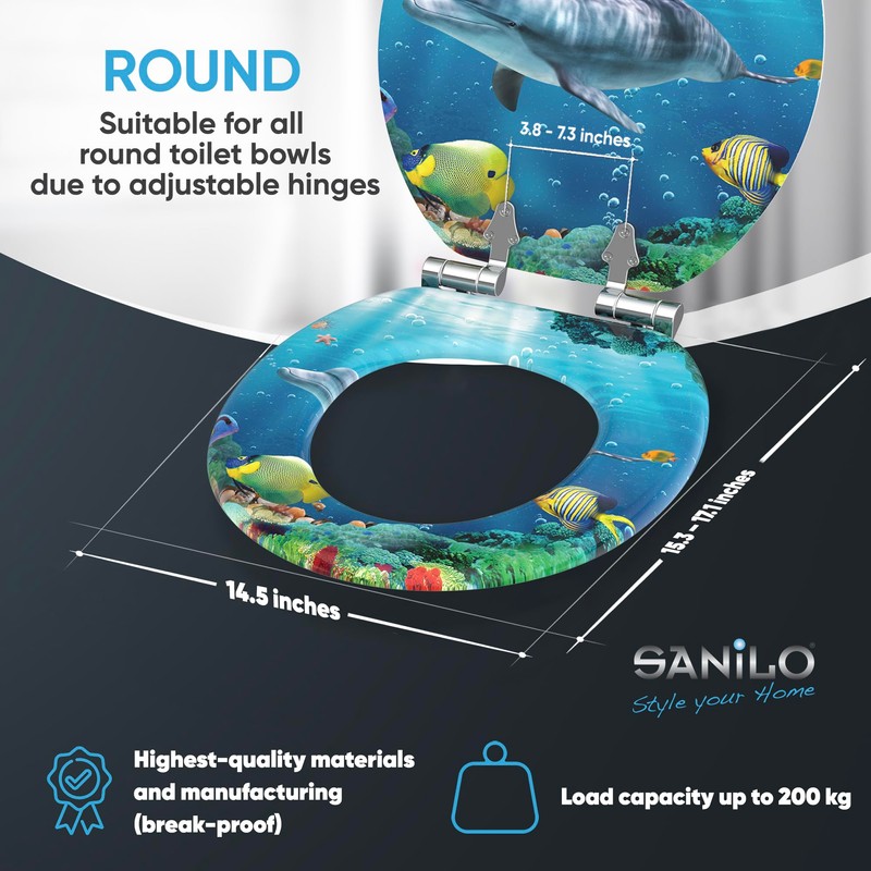 Sanilo Toilet Seat ROUND with Soft Close, Quiet and Slow