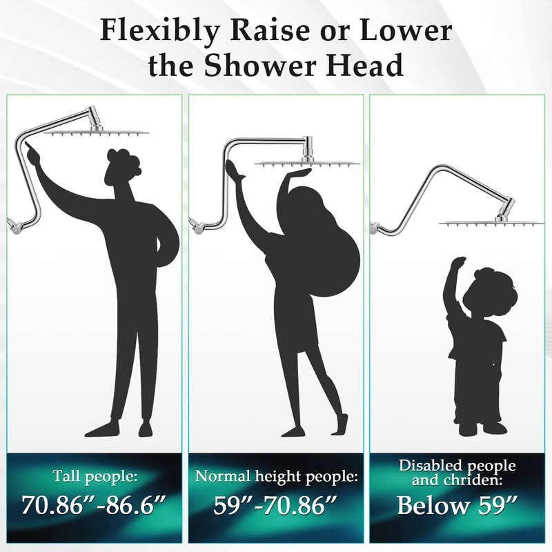 Rain Shower Head Extension Arm, Upgrade 12 Inch Metal Shower