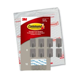 Command Small Stainless Steel Metal Hooks 8 Hooks, 10 Strips, Great for Dorm Decor