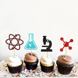 Keaziu Paquete de 36 adornos para cupcakes de ciencia, baby shower, astronomía, biología, química, física, ciencia temática, fiesta de cumpleaños