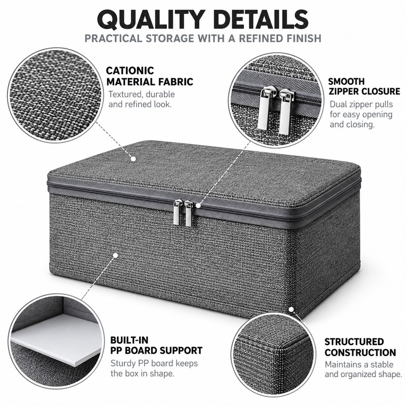 Large Capacity Foldable Clothes Storage Box with Lid, Polyester Closet