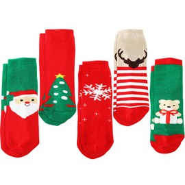 LITOON 5 Pairs Christmas Socks Children's Christmas Socks Unisex Cotton Socks for Children from 1-3/3-5/6-8/9-12 Years Boys and Girls, SET04