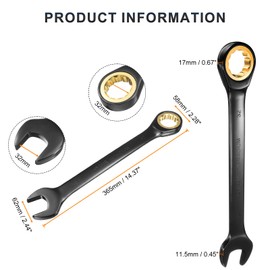 HARFINGTON Ratcheting Wrench 32mm Metric Open End Wrench 72-Teeth CR-V Steel 12 Point Nickel Plated Combination Ratchet Wrench for Fasteners Nut Bolt