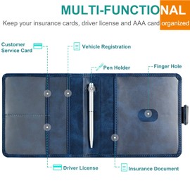 YAVIV Car Registration and Insurance Holder, Folio Leather Vehicle Card Document Glove Box Organizer, Auto Truck Compartment Accessories for Essential Information, Driver License Cards, Men&Women,Blue