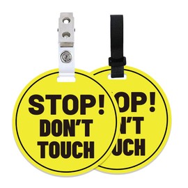 PLIGREAT 2 Pack Yellow Stop Don't Touch Baby Car Seat Sign for Newborn Baby Girls Boys No Touching Kissing Baby Reminder Signage for Baby Carrier Car Seat Stroller Tag with Hanging Straps and Clip