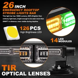 ASPL 26inch 126 LED Rooftop Emergency Strobe Lights Bar Double Side Flashing Safety Warning Traffic Advisor Light Bar Hazard Snow Plow Light for Trucks Vehicles Construction Tow Pickup(Amber/Green)