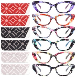 CHOFILORD 6 Pack Cat Eye Reading Glasses for Women Fashion Cute Blue Light Blocking Computer Readers Spring Hinge (Colorful-A, 2.25, x)