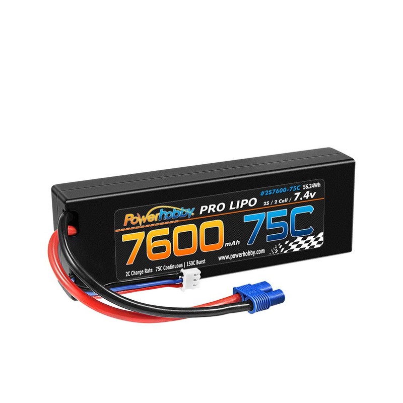PowerHobby 2S 7.4V 7600mAh 75C Lipo Battery Pack w EC3