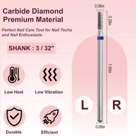 HungGato Cuticle Nail Drill Bit, Safety Carbide Diamond Cuticle Remover Drill Bit Under Nail Cleaner Dead Skin Nail Prepare 3/32" For Electric Nail File Manicure Pedicure Polishing (Medium)