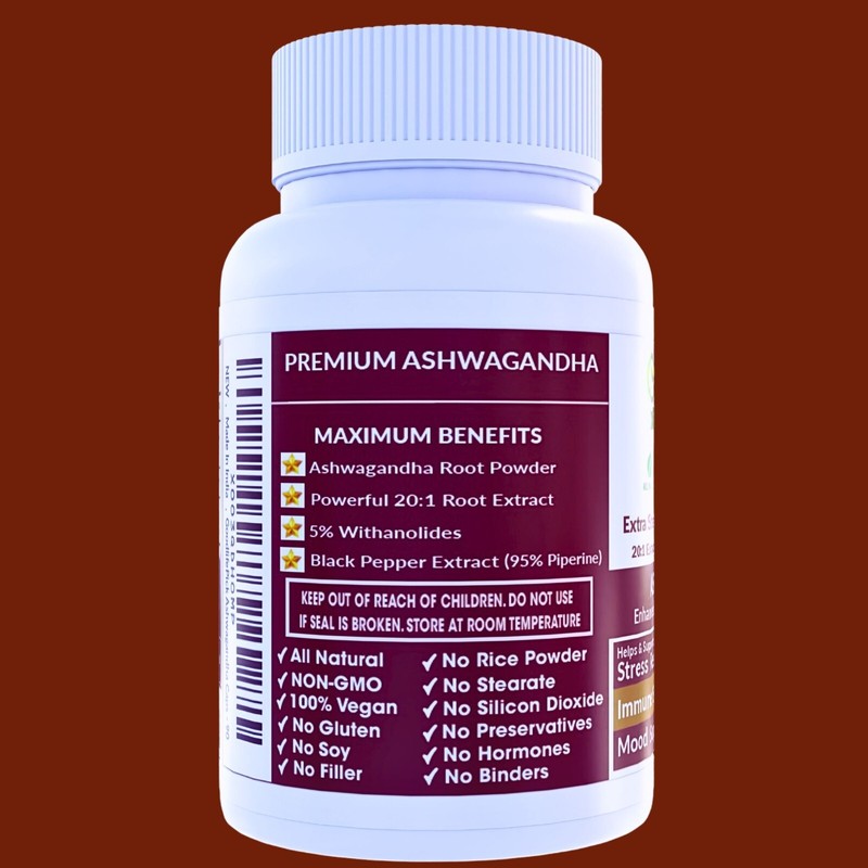 Premium Ashwagandha 12300 MG & 5% Withanolides Black Pepper 90
