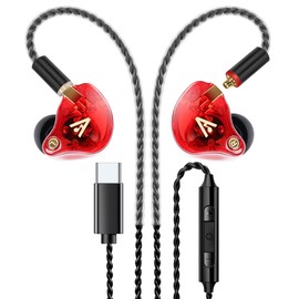 Vibes 202MC Wired Earbuds - HiFi In Ear Monitor Headphones – Noise Isolating Ear Buds w/ Mic - Clear Sound, Deep Bass & Comfort-Fit Earphones - MMCX to USB-C, Silver Plated Cable - Premium Carry Case