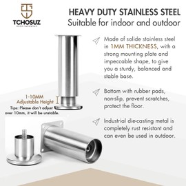 4 Inch/10cm Metal Furniture Legs,Tchosuz Set of 4 Heavy Duty Adjustable Stainless Steel Table Legs with Screws,Modern Metal Furniture Replacement Legs,DIY Cabinet Sofa Couch TVstand Chair Desk,Silver