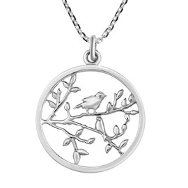 AeraVida Beautiful Nightingale Bird on a Branch .925 Sterling Silver Round Pendant Necklace | Nightingale Bird Pendant Necklace for Women | Bird on a Branch Pendant Necklace