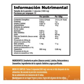 Luteína 20 mg Con Zeaxantina 800mcg - Alta concentración - Una al Día - 100 Cápsulas - Antioxidante Natural para el Ojo - S&V - Sin Gluten y Sin OMG