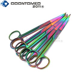 OdontoMed2011 Set Of 12 Multi Titanium Color Rainbow Operating Scissor Sharp/sharp 5.5" Straight & Curved Stainless Steel Rainbow Color Scissor ODM
