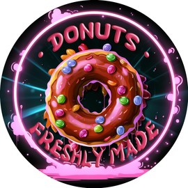 Tommery 8x8 Inch Round Tin Metal Sign - Fresh and Tempting Donut Wall Art for Home Decor, Game Room, Kids' Room and Bedroom Door - Great Gift for Friend! (DONUTS)