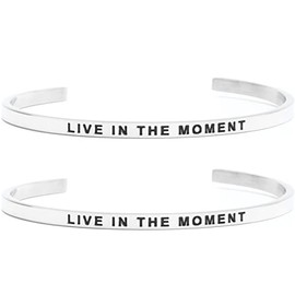 Two (2) of Live in The Moment Bangle Bracelet Inspiraional Cuff Band