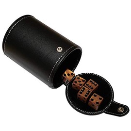 Set of 16mm Pearlized Olympic Dice and Black PU Leather, Velvet Lined Dice Cup with Storage Compartment (Gift Boxed) (Bronze Dice, Black Lining Cup)