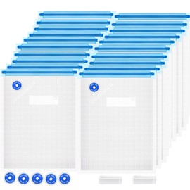 Sous Vide Bags Reusable 27Pcs, BPA Free Food Vacuum Sealer Bag, Food Storage Bags, Vacuum Zipper Bags for Sous Cooking - 20Pcs Vacuum Food Sealer Bag & 5 Air Valves & 2 Seal Clips (13.5X10 in) 4.3L