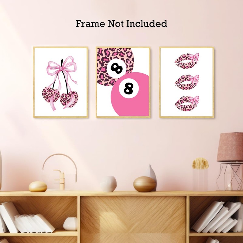 Pink Leopard Wall Posters,Cherry Lucky 8 Ball Coquette Posters Prints