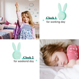 YONGYAO Children's Light Alarm Clock Rabbit Alarm Clock Wake Up Light Creative Lamp Silent Night Light, Snooze Function, 6 Loud Sounds, Timed Night Light, Green