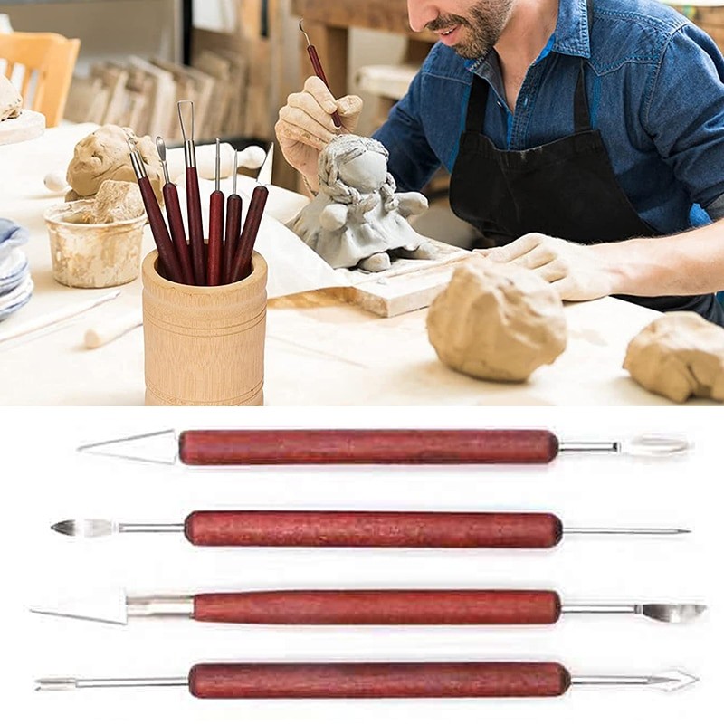 6-Piece Pottery Sculpting Tool Set with Wooden Handles
