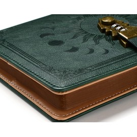 Lock Diary with Pen, A5 Ruled 240 Pages PU Leather Journal with Lock, Refillable Hardcover journals for Writing Personal Planner Organizer for Men and Women, Size A5(8.5 × 5.9 Inch) Blackish Green