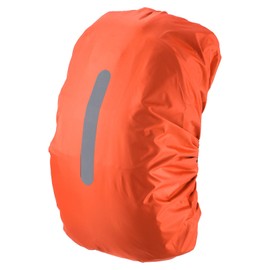 GLOKUUCA Waterproof Backpack Rain Cover - Non-Slip Backpack Cover Hi-Visibility with Vertical Reflective Strap Fits for 15-25L Bag for Biking Outdoor Traveling - XS, Orange