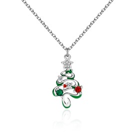 MISS RIGHT Pendant Necklace Present for Women- Xmas Green Christmas Tree Necklace Charm Necklace Pendant Xmas Holiday Festive Jewelry Necklace Dainty Cute Trendy