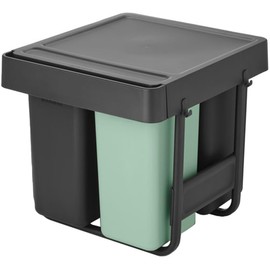 Brabantia Sort & Go Pull Out Trash Can | 4 + 4 + 5.3 Gal Built-in Under Kitchen Sink Cabinet Garbage Can | Integrated Triple Sliding Recycling Unit, Smooth Rails, Removable Buckets | Gray & Green