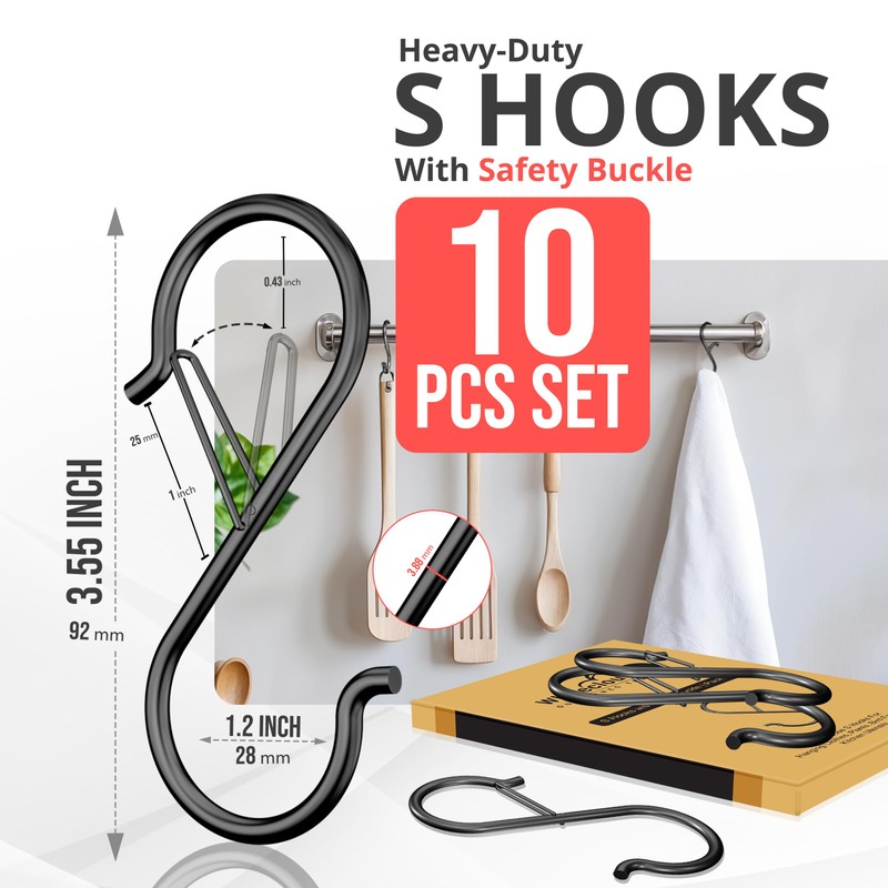 WHITECLOUDZ 10Pack Heavy Duty S Hooks for Hanging with Safety