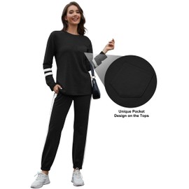RUBZOOF Lounge Sets for Women 2 Piece Tracksuits Long Sleeve Fall Outfits Loungewear Set Black L