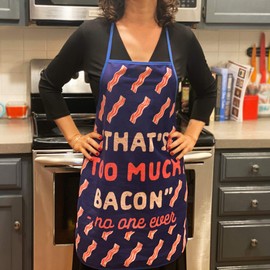 Crazy Dog T-Shirts That's Too Much Bacon Sand No One Ever Funny Cooking Breakfast Kitchen Accessories Funny Graphic Kitchenwear Cool Food Novelty Cookware Blue Oven Mitt + Apron