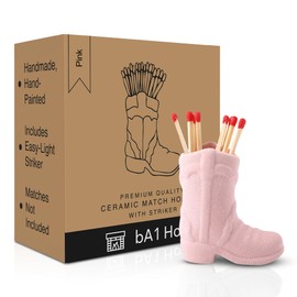Cowboy Boot Match Holder with Striker – 1-Pack Pink Ceramic | Handmade Western Cowgirl Decor for Rustic, Farmhouse, or Aesthetic Homes