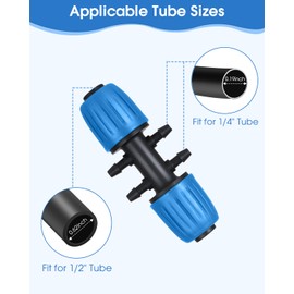 10 Pcs Drip Irrigation Fittings Kit, MSDADA Drip Irrigation System Connector Set for 1/2'' to 1/4'' Irrigation Tube, Anti-Drop Connectors Barbed & Threaded Double-Locked Irrigation Fitting(Blue)