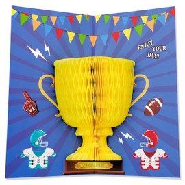 Konsait Football Birthday Card, 3D Pop Up Happy Birthday Cards, Gold Champion Cup Football Birthday Cards for Man, Teen, Husband, Dad, Friends, Football Birthday Decorations