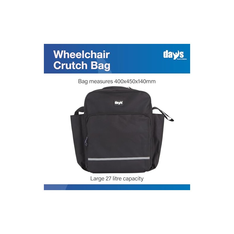 Days Wheelchair Bag with Crutch Pocket, 27L, Black