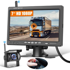 Hikity 7 Inch Monitor, Wireless Stable Digital Reversing Camera Kit, for Van, Truck, SUV Pickup, with IP68 Waterproof Backup Camera, DIY Grid Lines, Wide Angle Reversing Camera, Night Vision Set