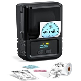 Itari M120 Label Printer - Bluetooth Label Printer Thermal Labeler Sticker Print Size 20-50 mm, Wireless Label Printer Compatible with Mobile Phones and PCs (Black, with 1 Roll Labels)