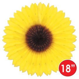 Beistle , 4 Piece Sunflower Fans, 18'', Yellow/Brown