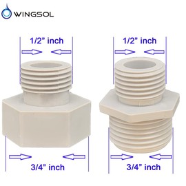 WINGSOL 3/4"-1/2" Converter Compression Thread Pipe Fitting, 3/4" Male to 1/2" Male, 3/4" Female to 1/2"Male, BPA Free Reducer Adapter with Gasket, 2 Pcs